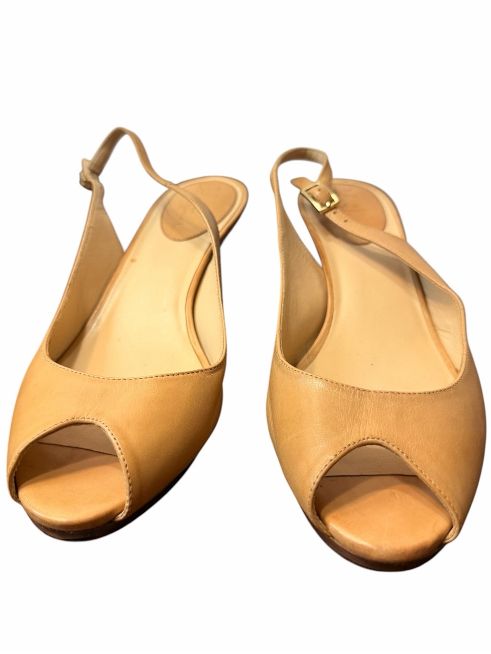Cole Haan Nike Air Slingback Heels Women’s 8.5 B Tan Leather Peep Toe Pumps